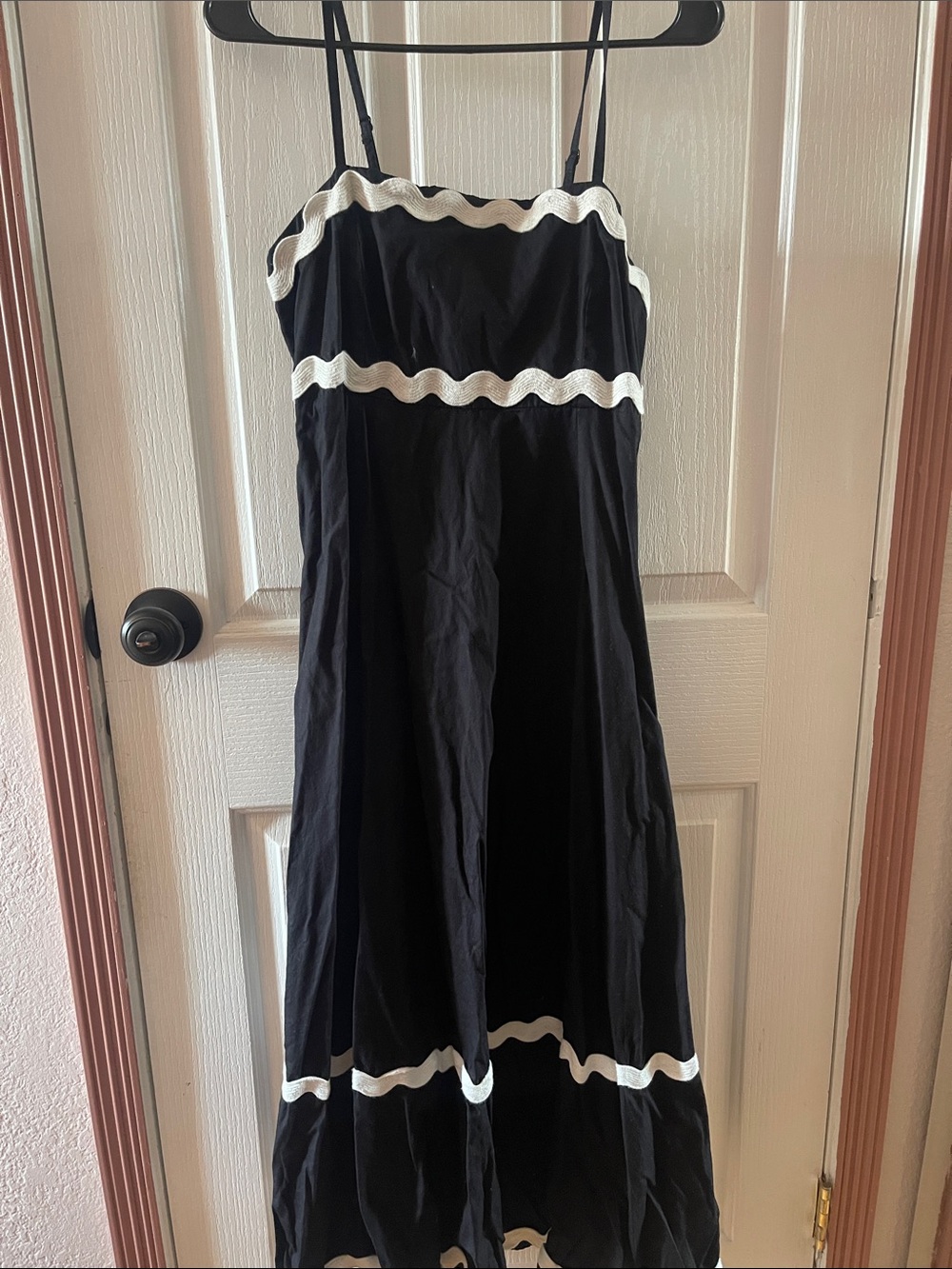 Black Maxi Dress with White Scalloped Trim